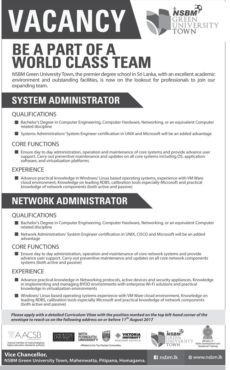 System Administrator, Network Administrator - National School of Business Management